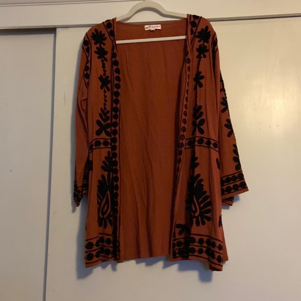 Rust embroidered boho cover up/jacket